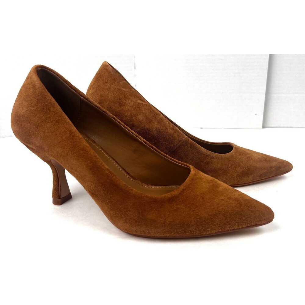 Tahari Rinaldo Womens Size 7 Pumps Heels Brown Cognac Suede Leather Pointed